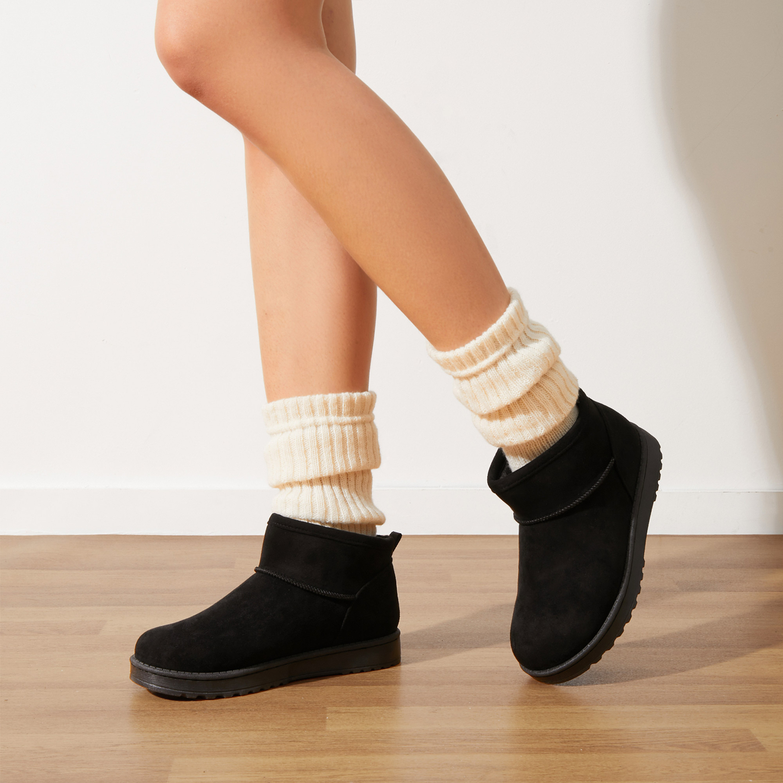 Women Winter Ankle Boots Faux Fur Lined Slip On Snow Boots Round Toe Size 6-11