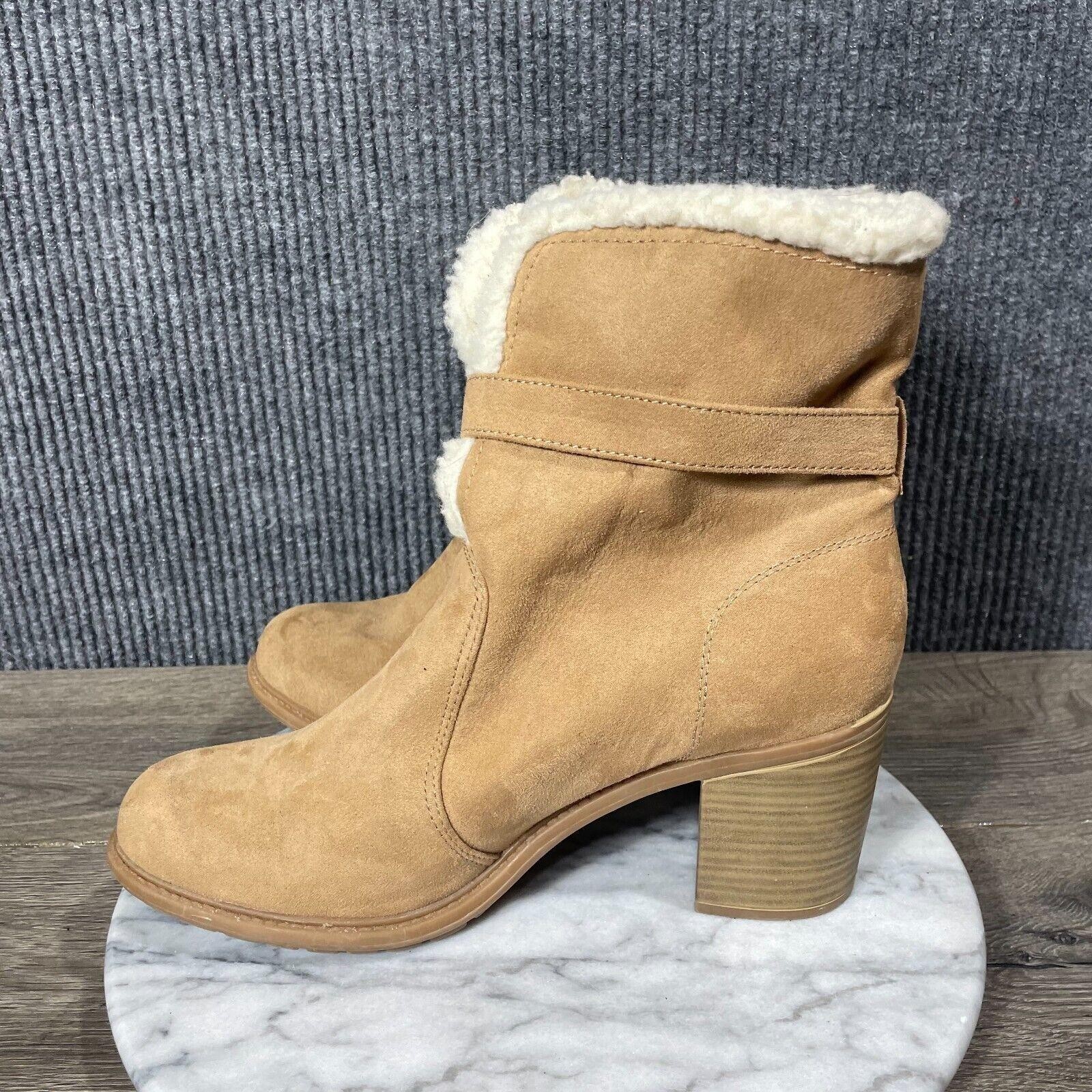 American Eagle Boots Womens 10 Beige Buckle Shepra Lined Faux Suede Heels Cute