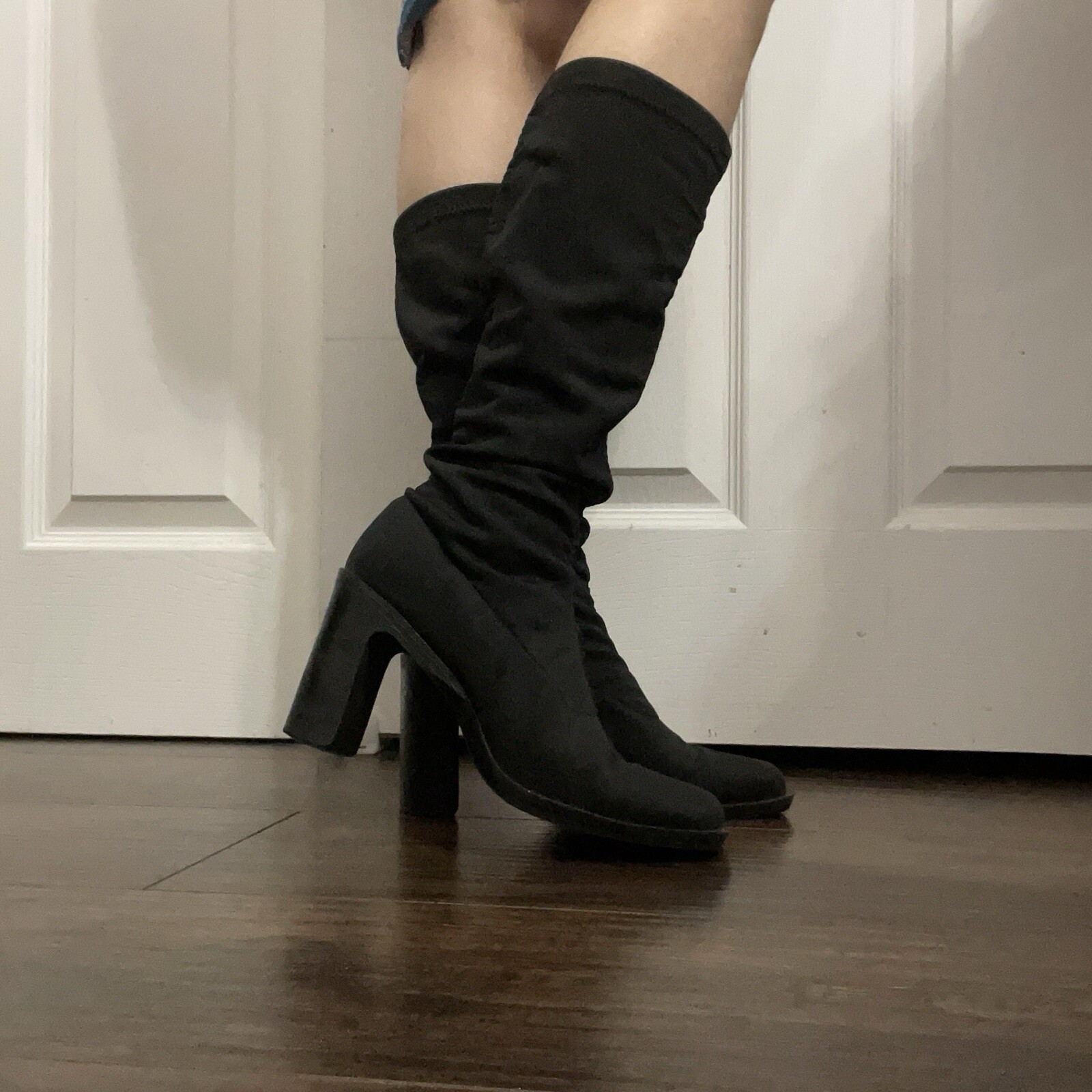 vintage neoprene square toe knee high boots from Esprit