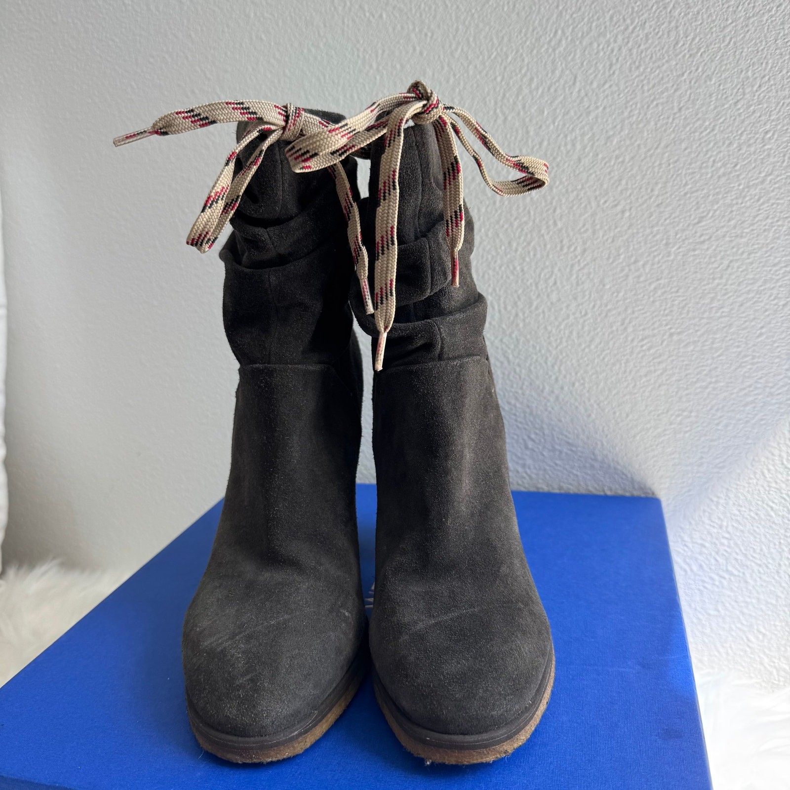 See by Chloé Dark Gray Suede Slouchy Ankle Stacked Blocked Heel Boots -38.5