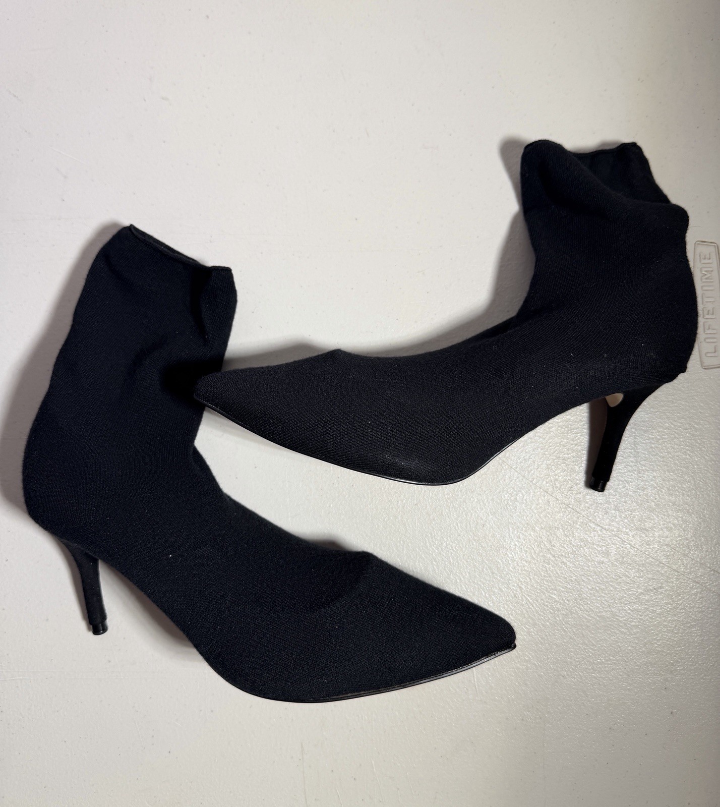 Zara Basic Sock Booties Stiletto Heels Black Size 39 Stretch Knit New