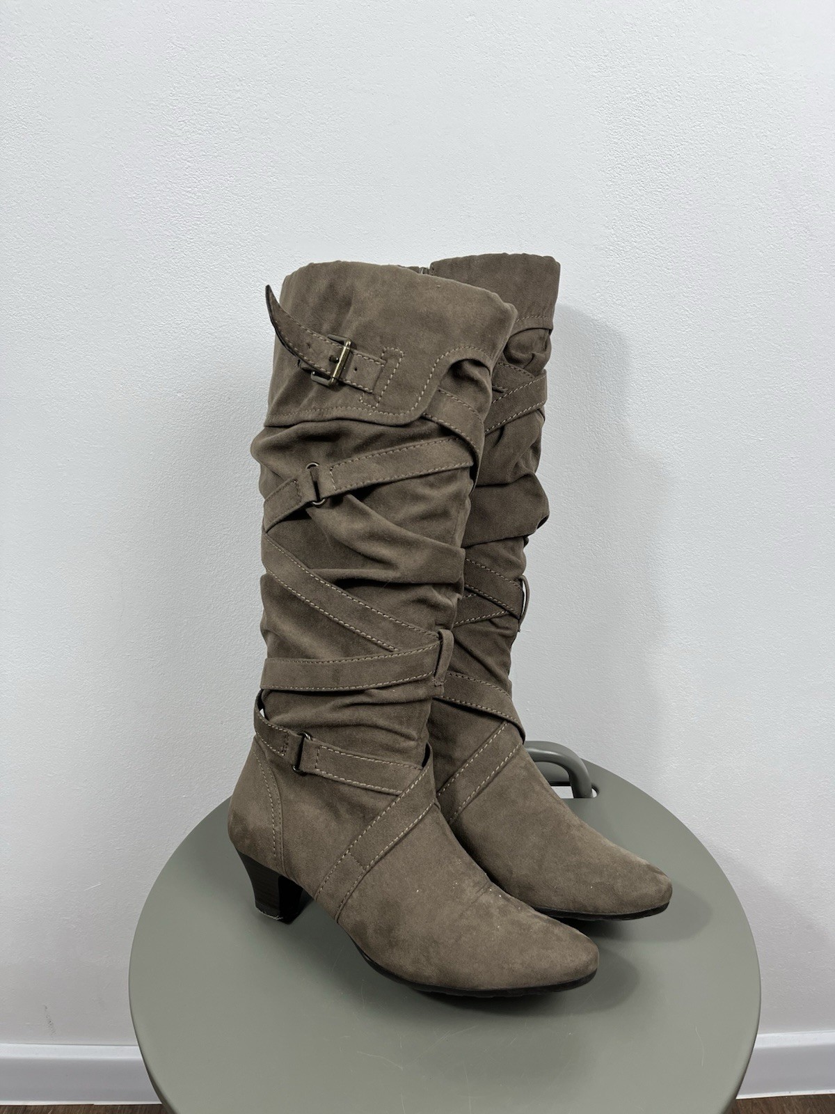 Graceland Women Knee High Buckle Boots Faux Suede Warm Lined EU 38