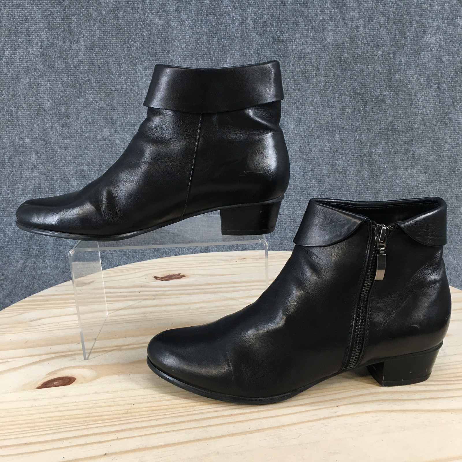 Spring Step Boots Womens 39 Black Stockholm Ankle Booties Leather Zip Heels