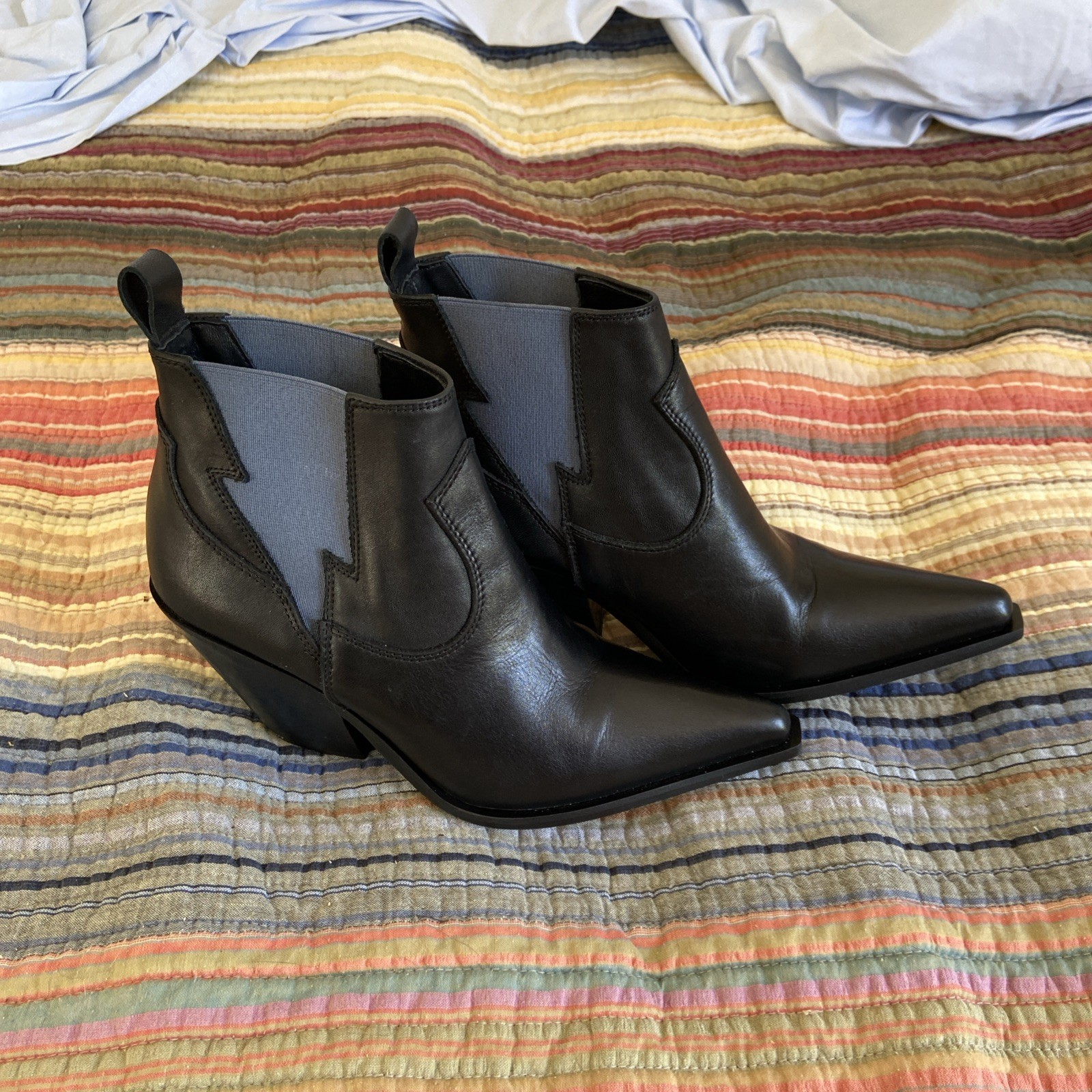 New Free People Flash Chelsea Western Boots Black Blue Size 37 1/2 or 7.5