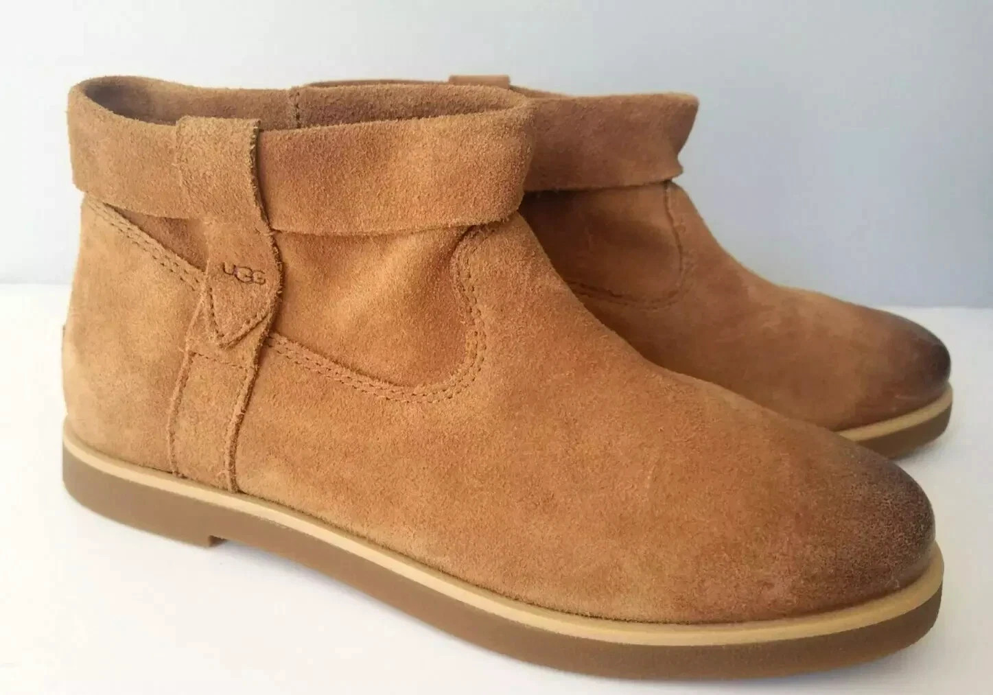 Ugg Josefene Cuff Zip up Bootie Chestnut Leather Flat Ankle Boots Women’s Size 6