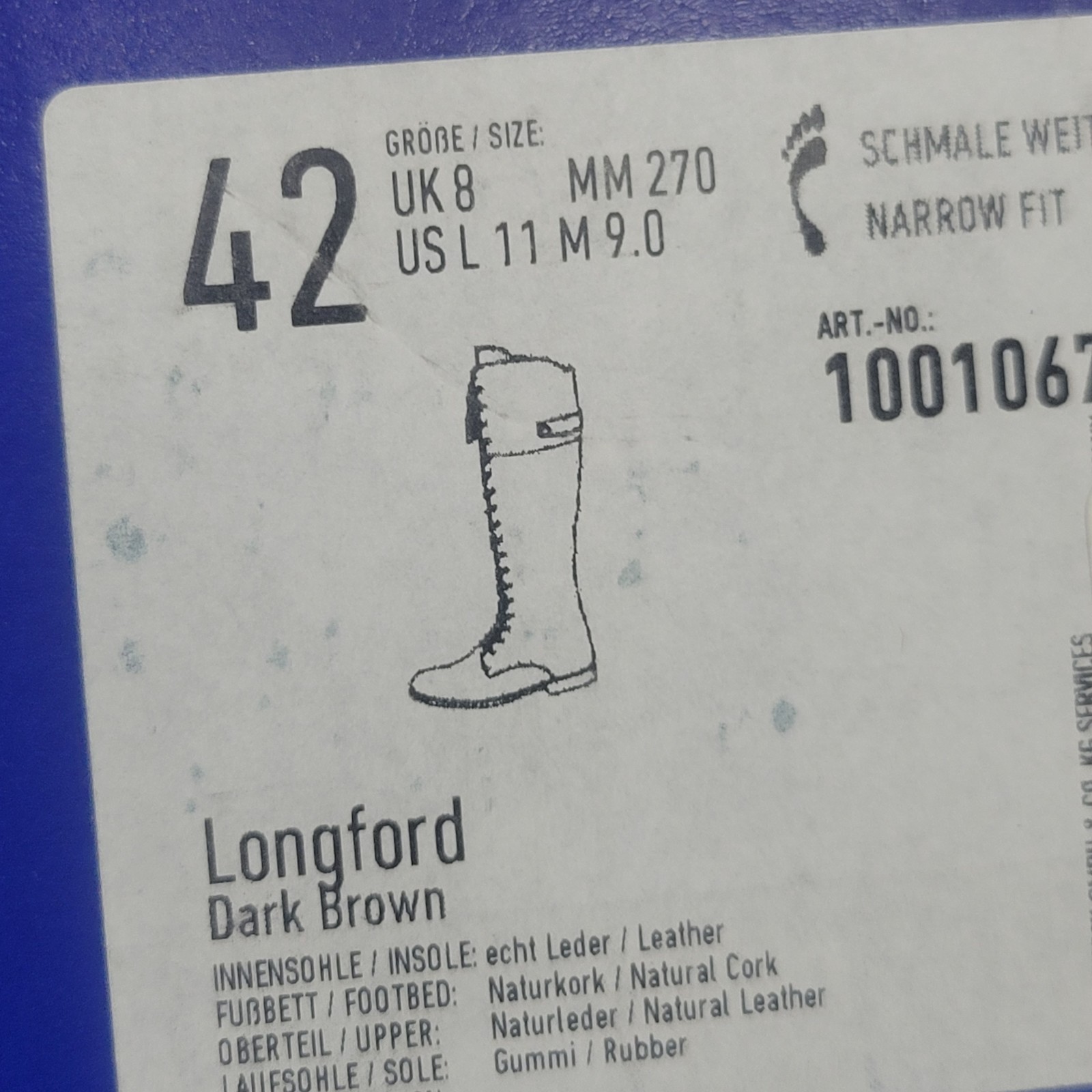 Birkenstock Longford Knee High Dark Brown Womens Size 11 Narrow Fit