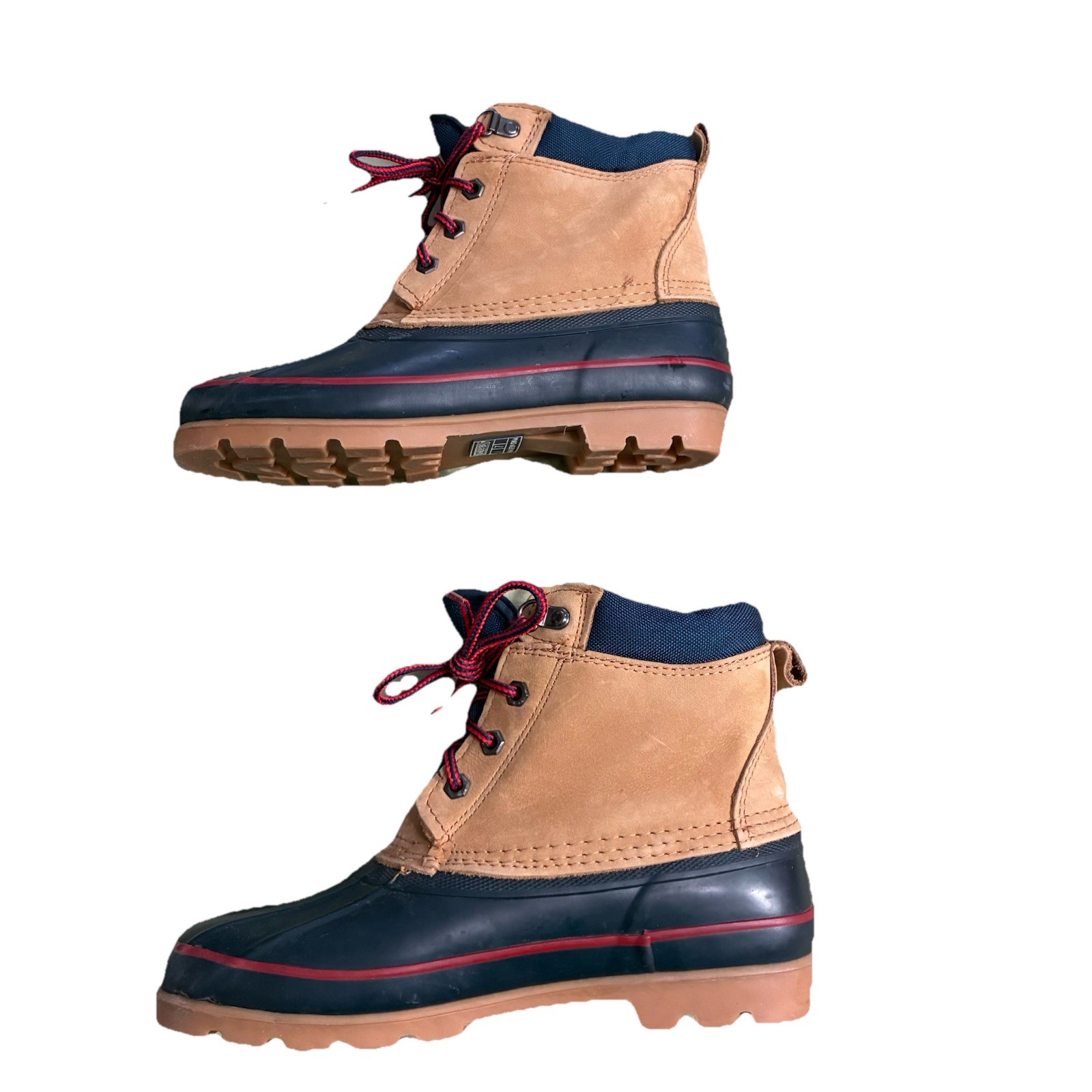 Lands End Duck Boots Womens 7 Brown Leather Rubber Soles Waterproof Barn Boot
