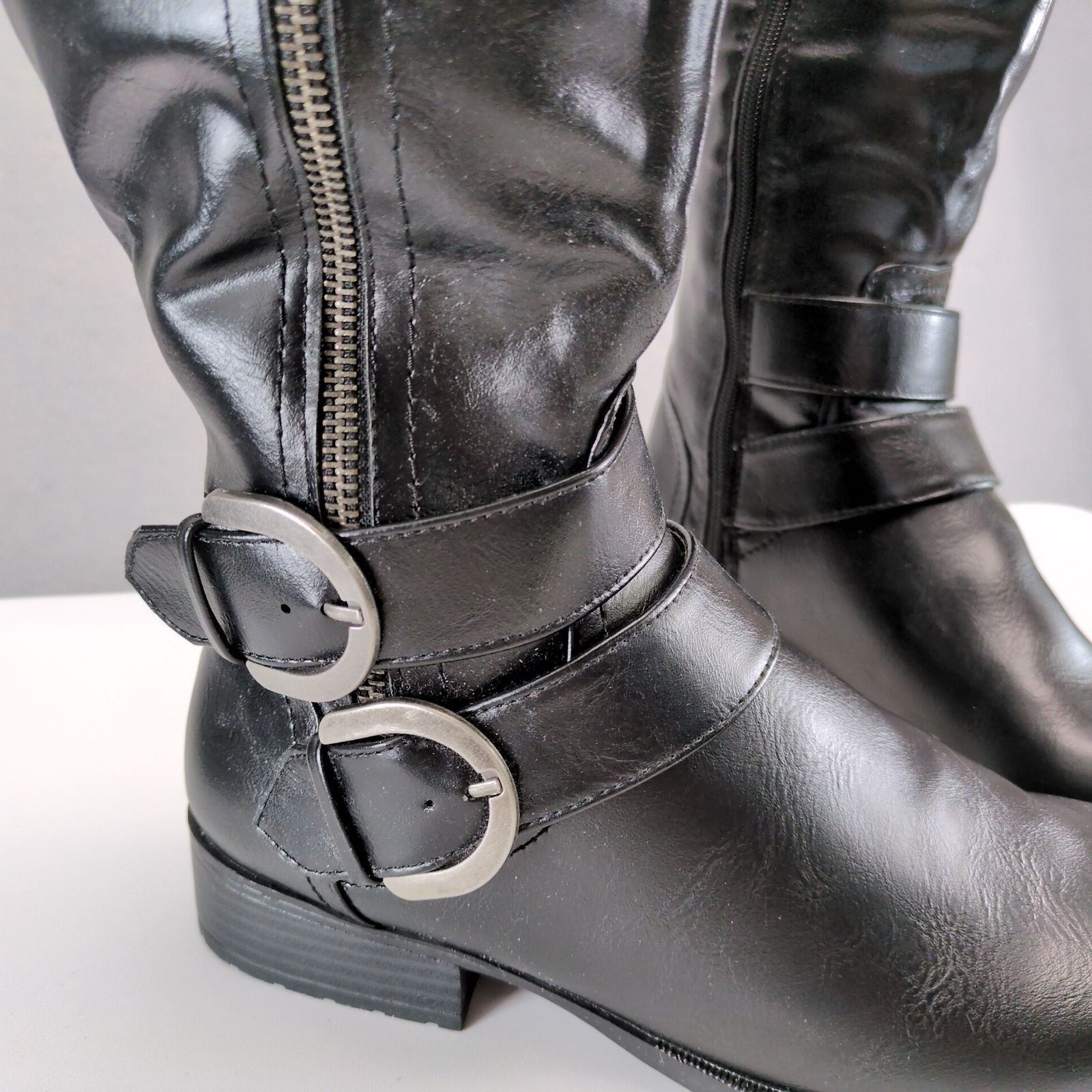 LifeStride X-Must Black Tall Riding Boots Women 8.5 Wide Calf Buckle Side Zip