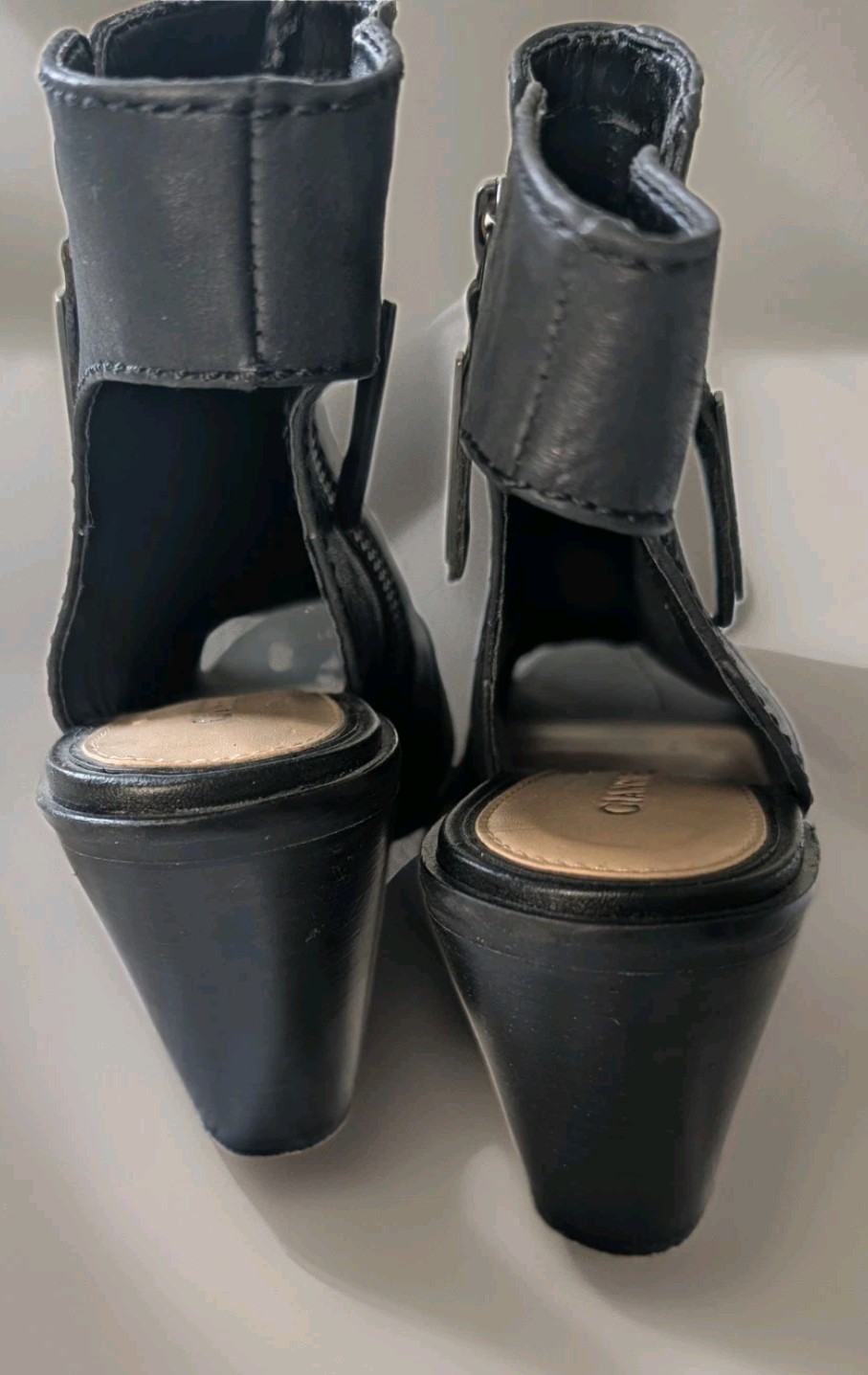 GIANNA BINI Woman’s Black Leather Open Toe Heeled Boots – Size 7M