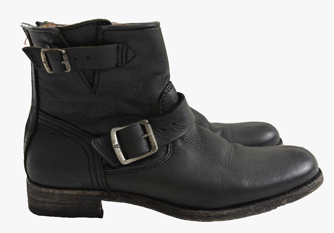 Frye Tyler Engineer Ankle Black Leather Moto Zip Boots Womens Size 7!