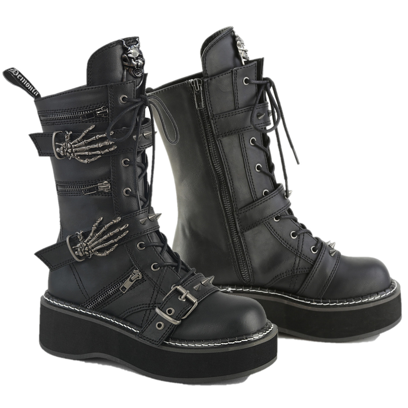 Cryptic Goth Platform Combat Boots Skeleton Buckle Straps Emily 82