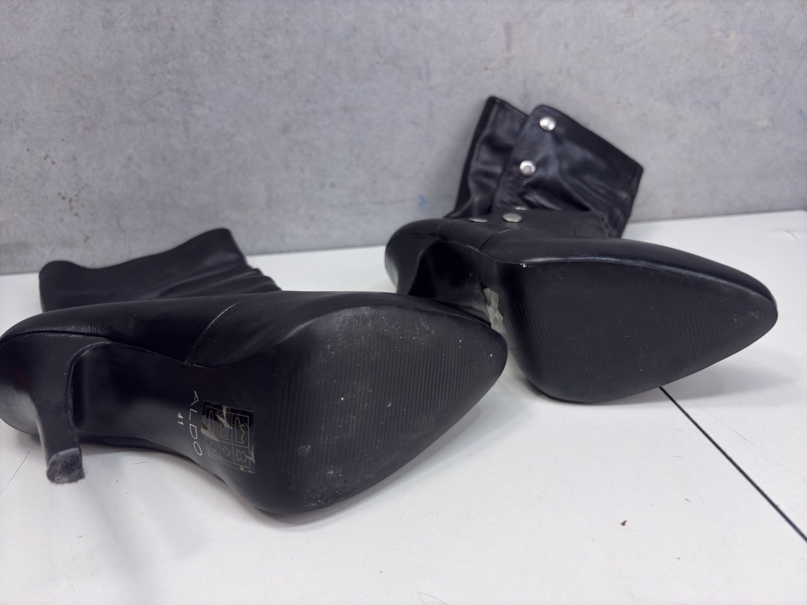 Aldo Black Slouch Stiletto Heel Boots Snap Button Women’s Size 10 / 41