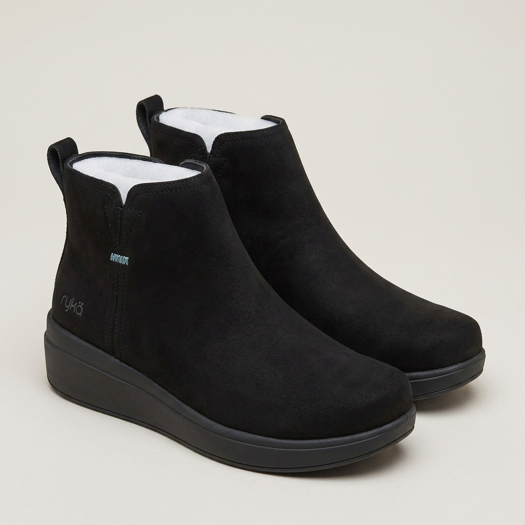 Ryka Lovely Water-Repellent Wedge Boots Womens Size 8 Wide Black NIB
