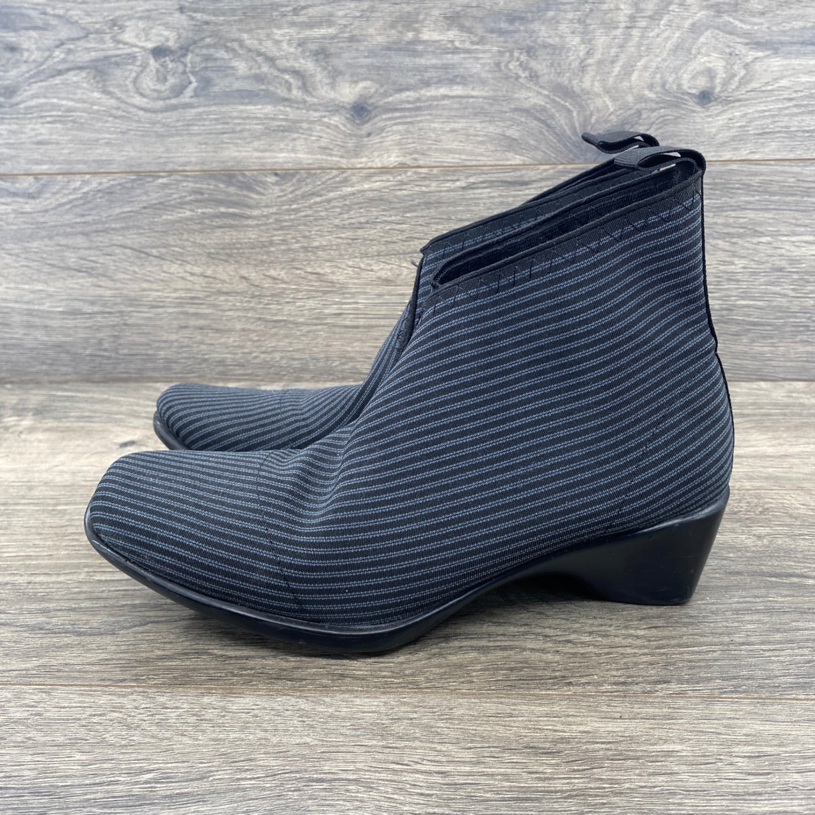 Striped Ankle Boots Black Blue Elastic Comfort Everyday Womens Shoes