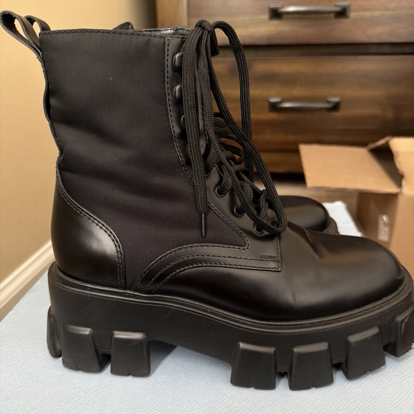 PRADA Monolith Re-Nylon Black Boots With Pouch Zipper US 7 With Box and Dustbag
