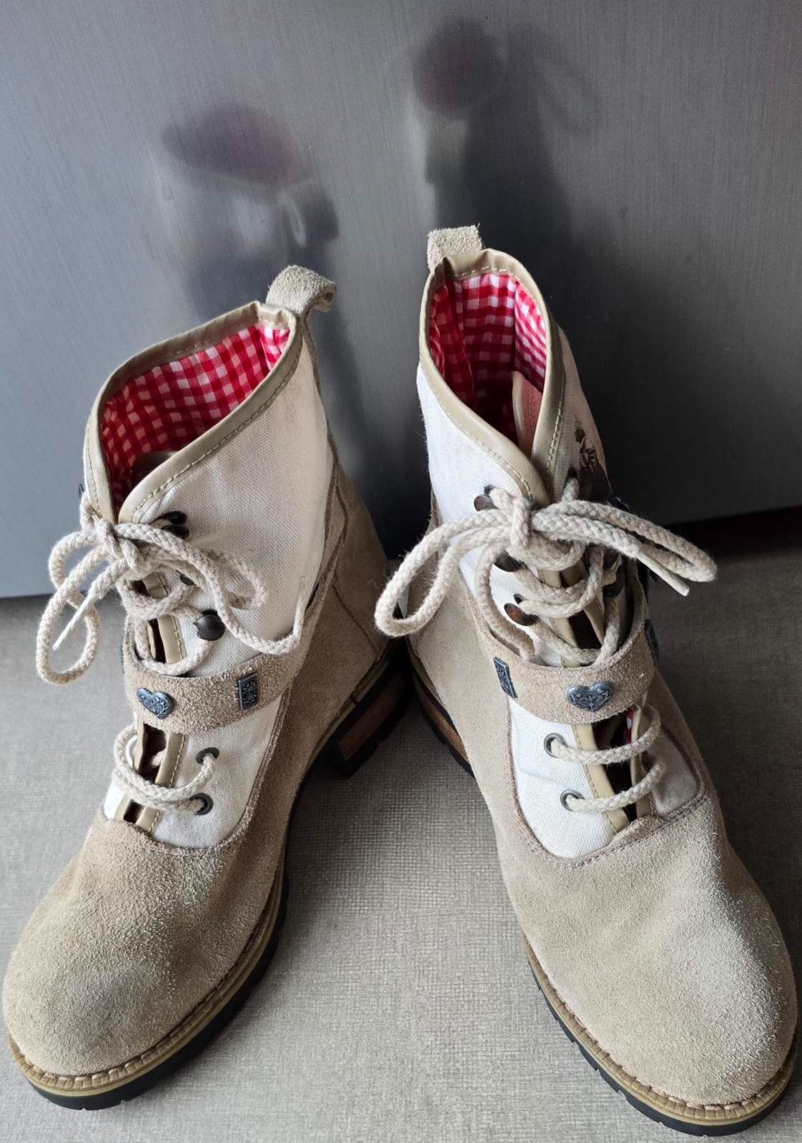 Vintage 90s STOCKERPOINT Classic Women Trachten Suede Boots Photo Print Size 37