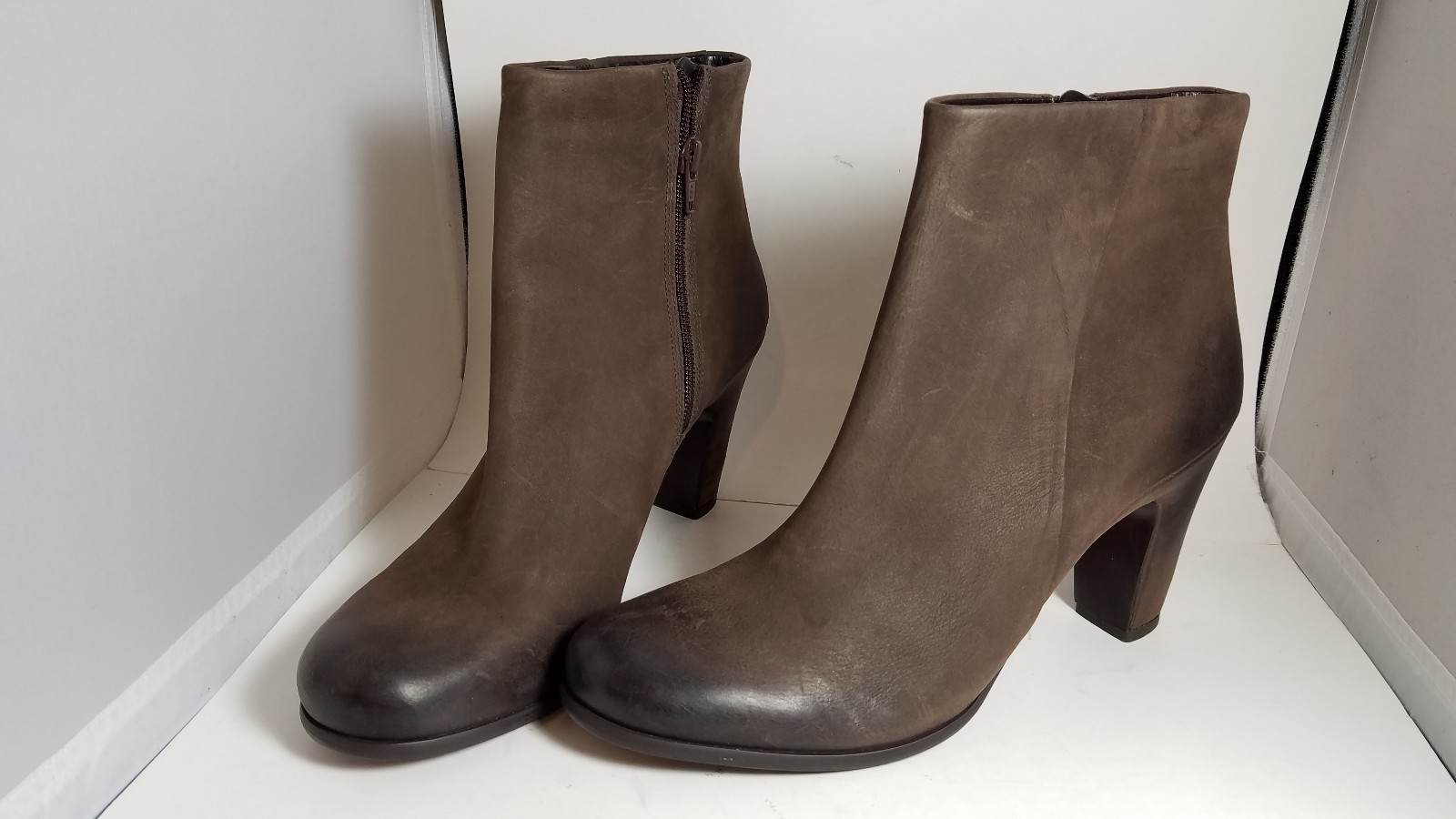 ECCO women ankle boots brown leather high heel zipper Jaffna sz 10 10.5 41 new