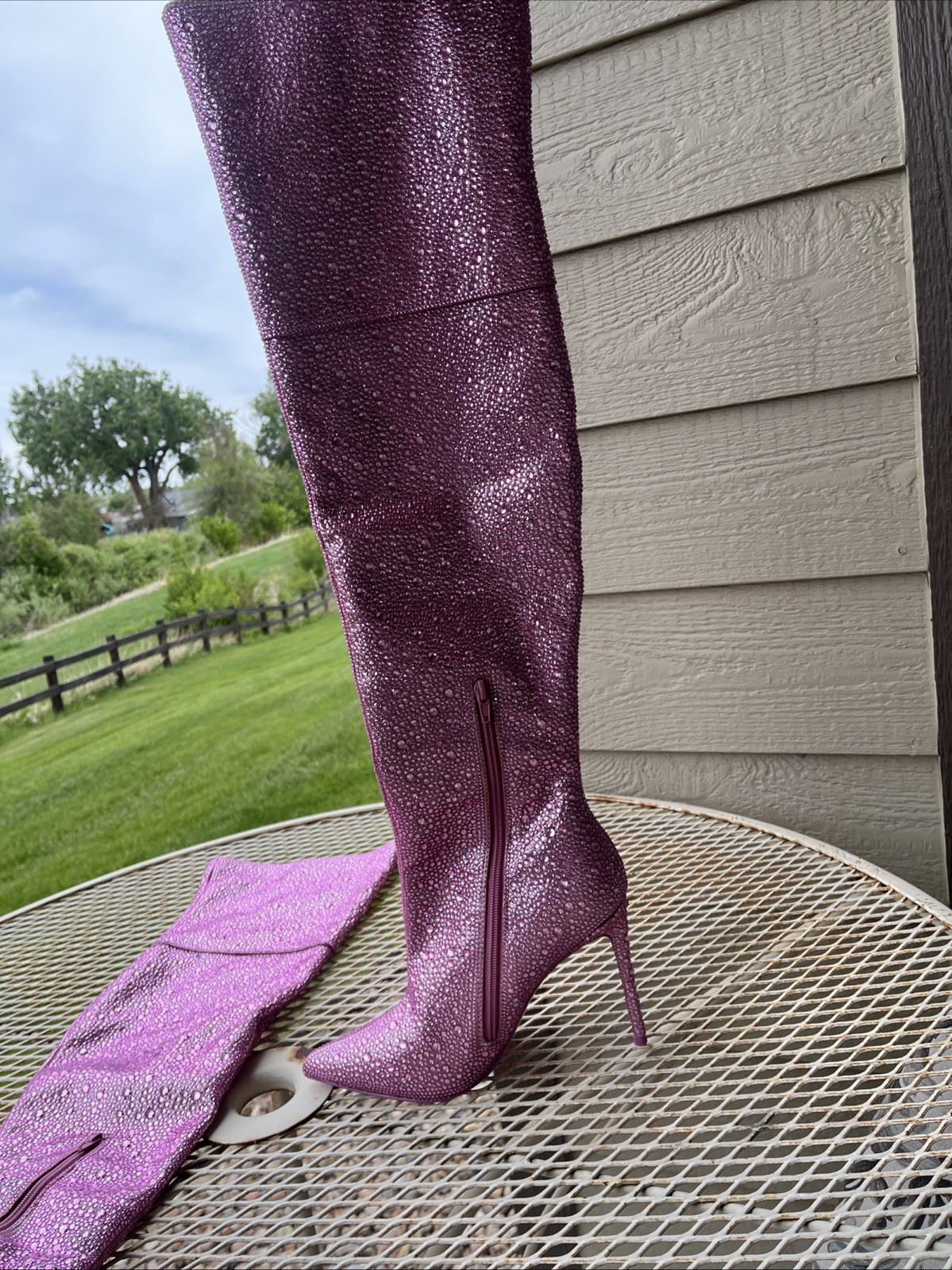 Steve Madden Vivianne Pink size 9.5 Thigh-High Stiletto Rhinestone Boots