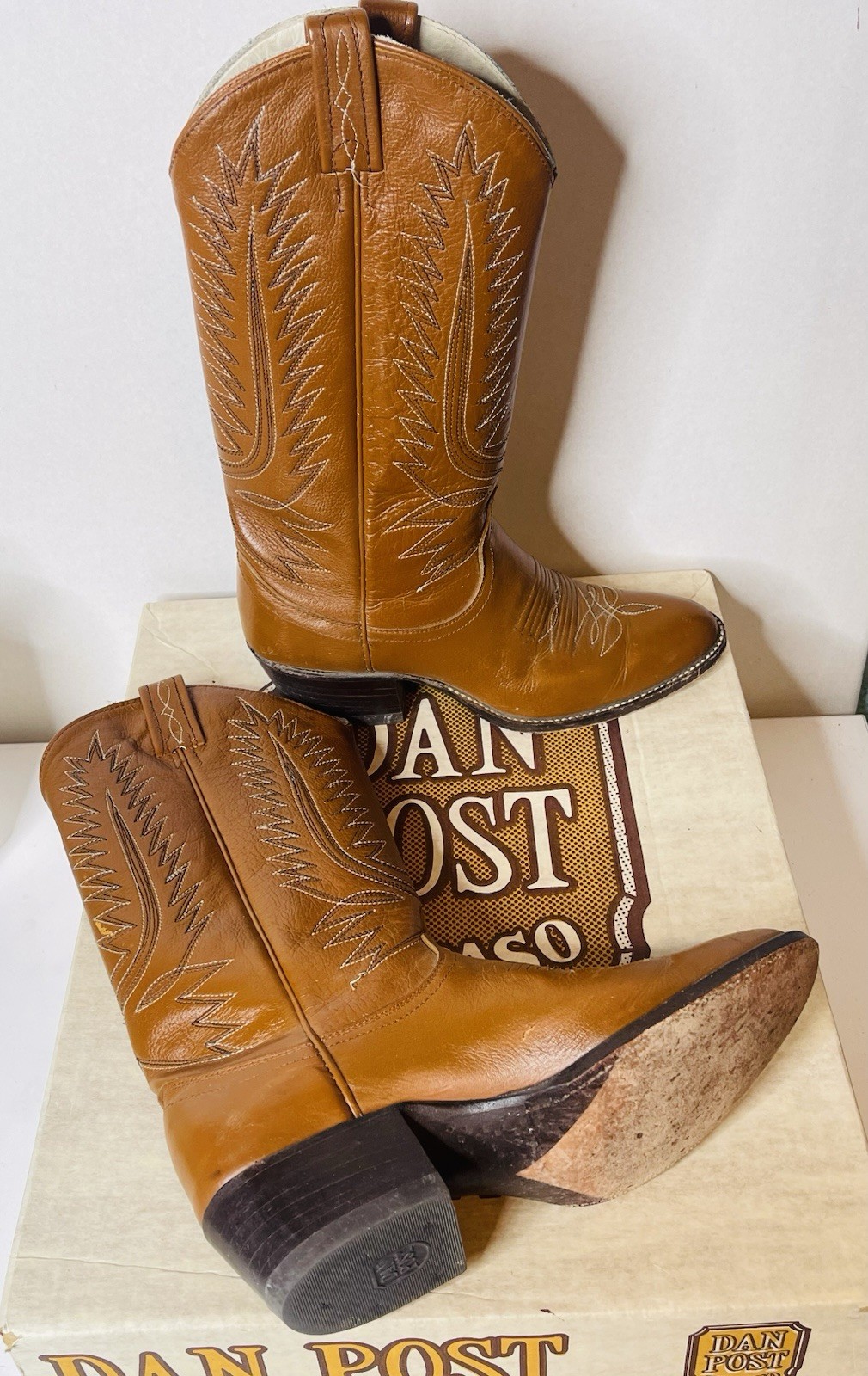 Vintage Dan Post Made In Spain Tall Womens Western Cowboy Boots Tan Size 6 1/2 C