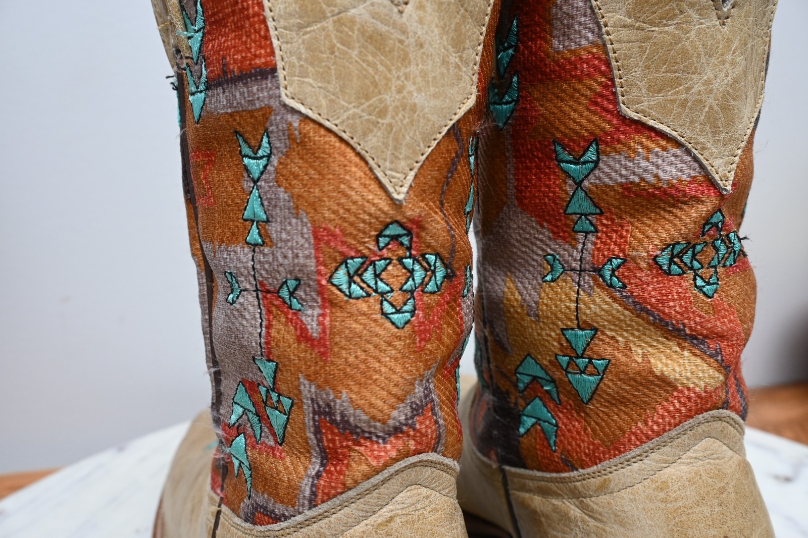 ROPER Boots Handcrafted Aztec Design Western Cowgirl Riding Leather Womens Sz 6