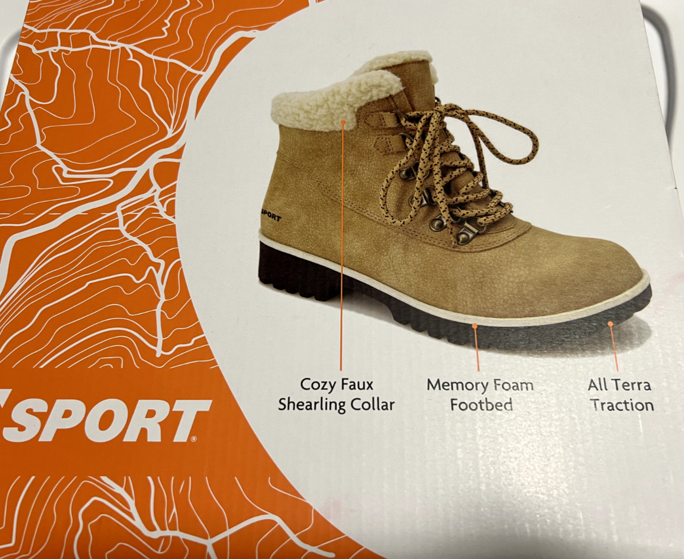 JSport Bluestone Women Tan Boot Memory Foam Cozy Faux All Terra size US 8 10 11