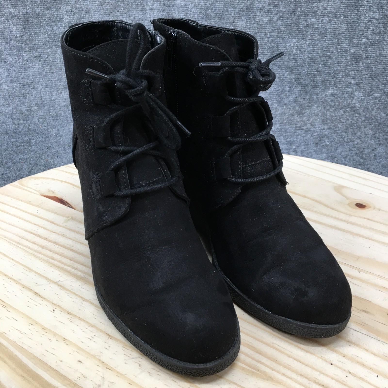 Style & Co Boots Womens 7.5 M Noellee Casual Lace Up Wedge Ankle Booties Black