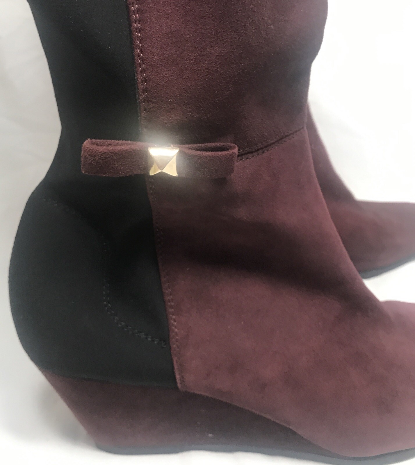Kate Spade Suede Boots Black/Maroon 8 1/2 M Knee High With Bag