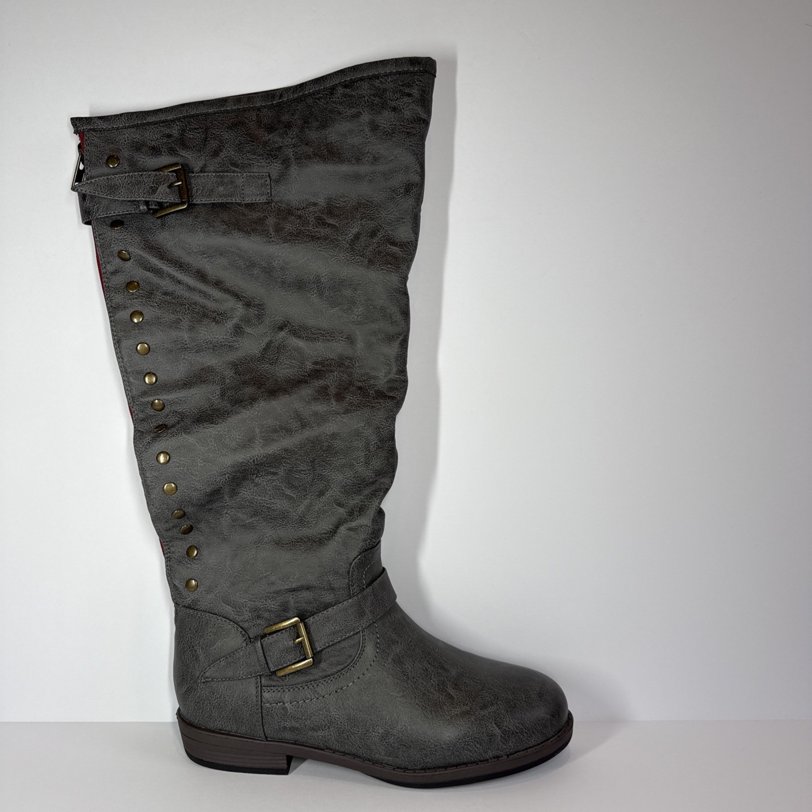 Journee Knee High Boots 11 Studded Zipper Buckle Equestrian Riding Moto Y2K Edgy