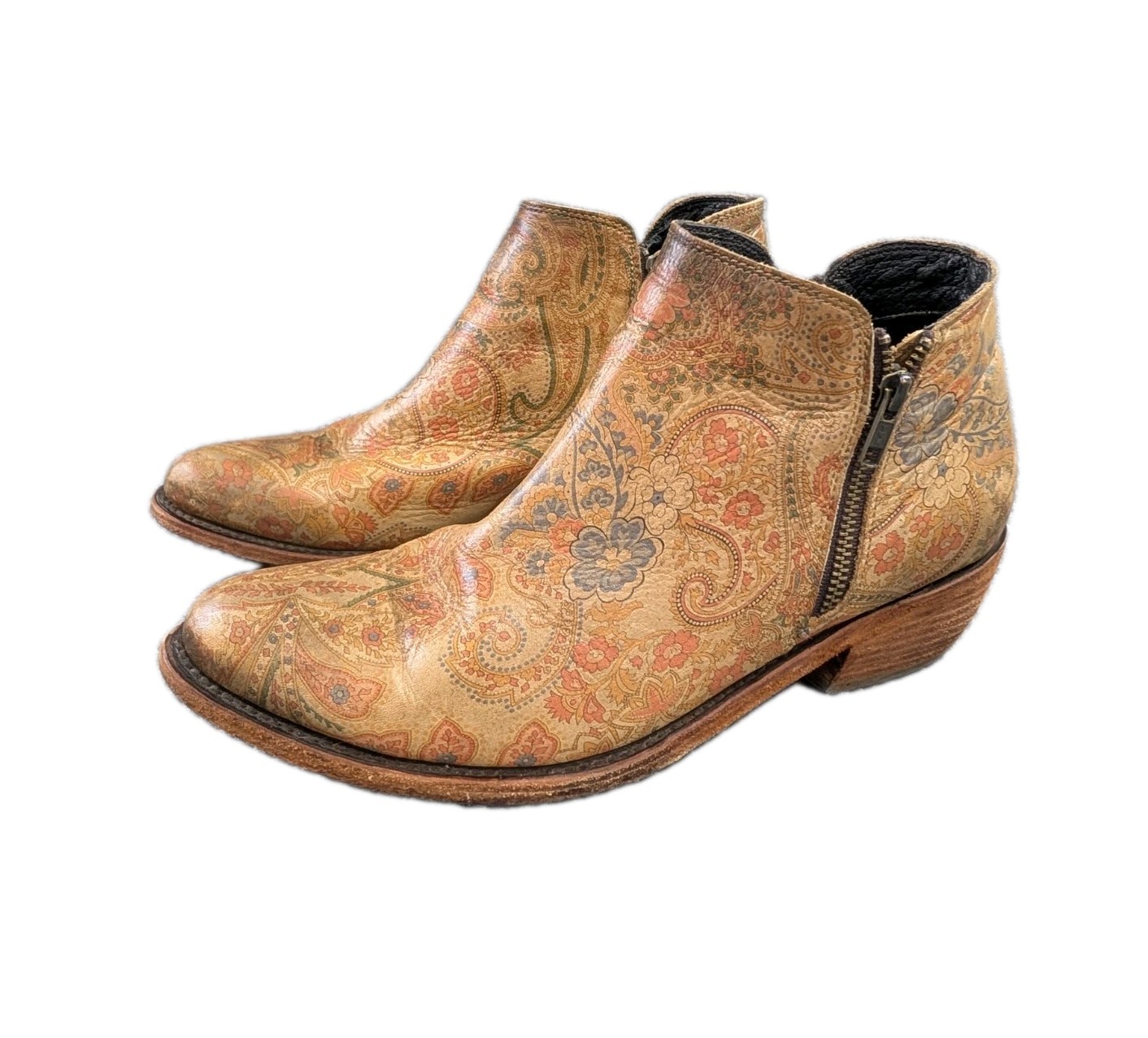 Liberty Black Western Ankle Boots Womens 11 Tan Paisley Western Cowgirl Boho