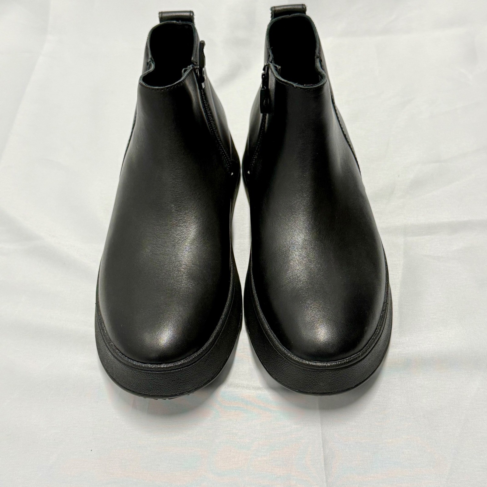 FitFlop F-Mode Leather Platform Zip Ankle Boots Black Womens 8 Grunge Goth Fall