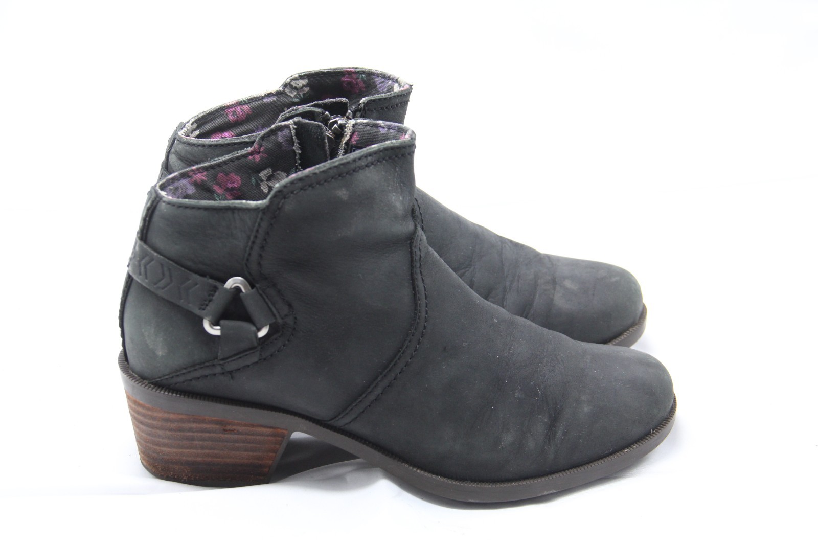 Teva Foxy Boots Women Sz 8 Black Leather Nubuck Ankle Side Zip Mid Heel 1008317