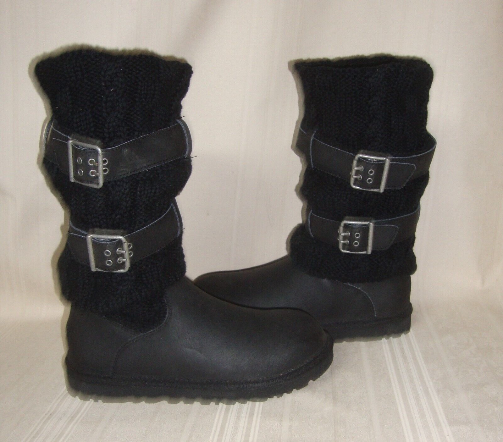 UGG Cassidee Black Tall Cable Knit Boots Size US 7,EU 38 NEW #1007691