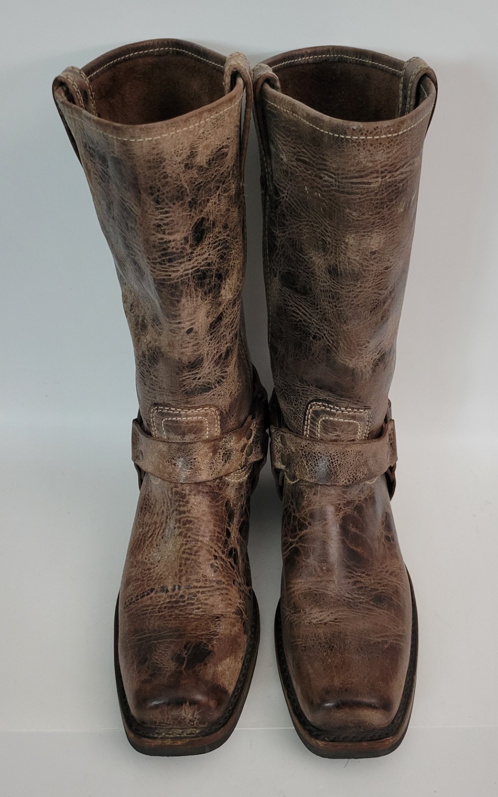 FRYE USA Made Brown Distressed Leather Harness Engineer Cowgirl Biker Boots 9.5M