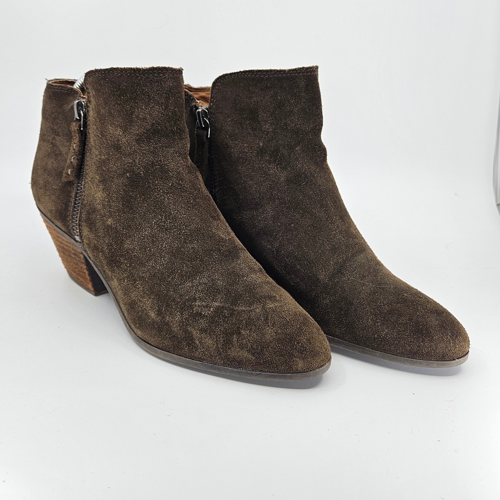 FRYE & CO Rustic Minimalist Suede Ankle Boots Block Heel Side Zip Sz 8.5M Brown