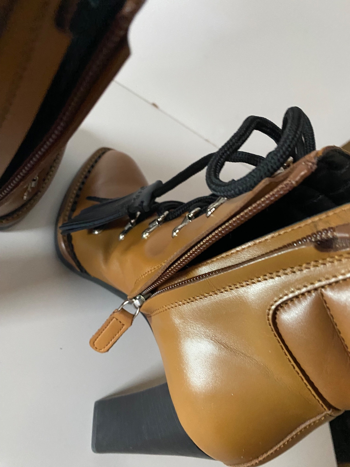 Tods Lace Up Tasseled Leather Ankle Boots Womens EU 36.5 US 6.5 Brown Camel
