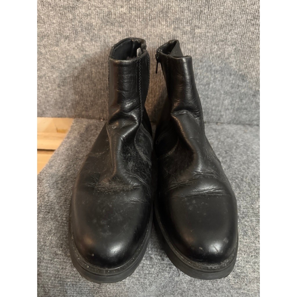 Black Leather Shearling Lined Zip Up Ankle Boots Round Toe Flat Winter Shoes 46