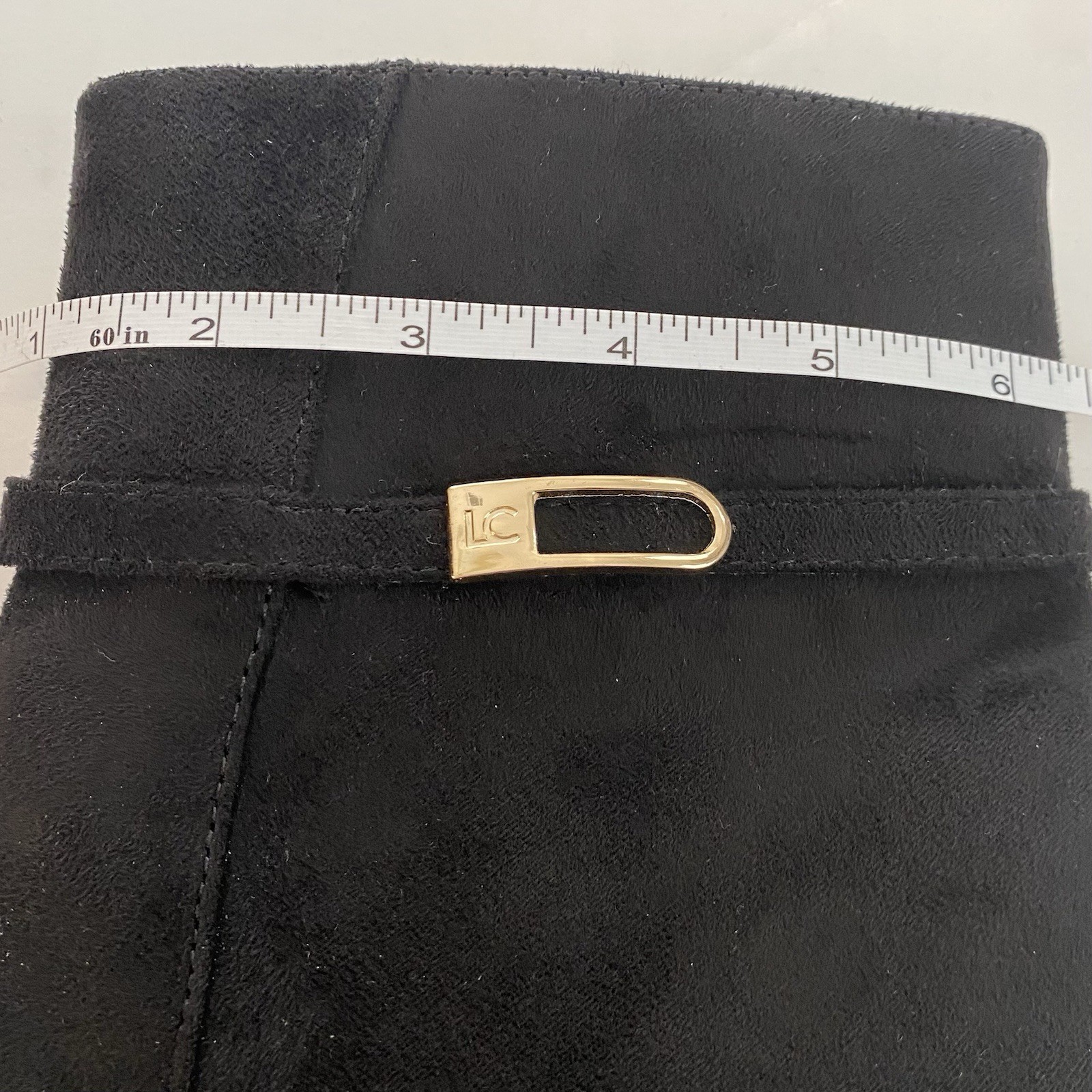 Liz Claiborne Memory Foam Boots Women 11M Black Suede Gold Accents Block Heel