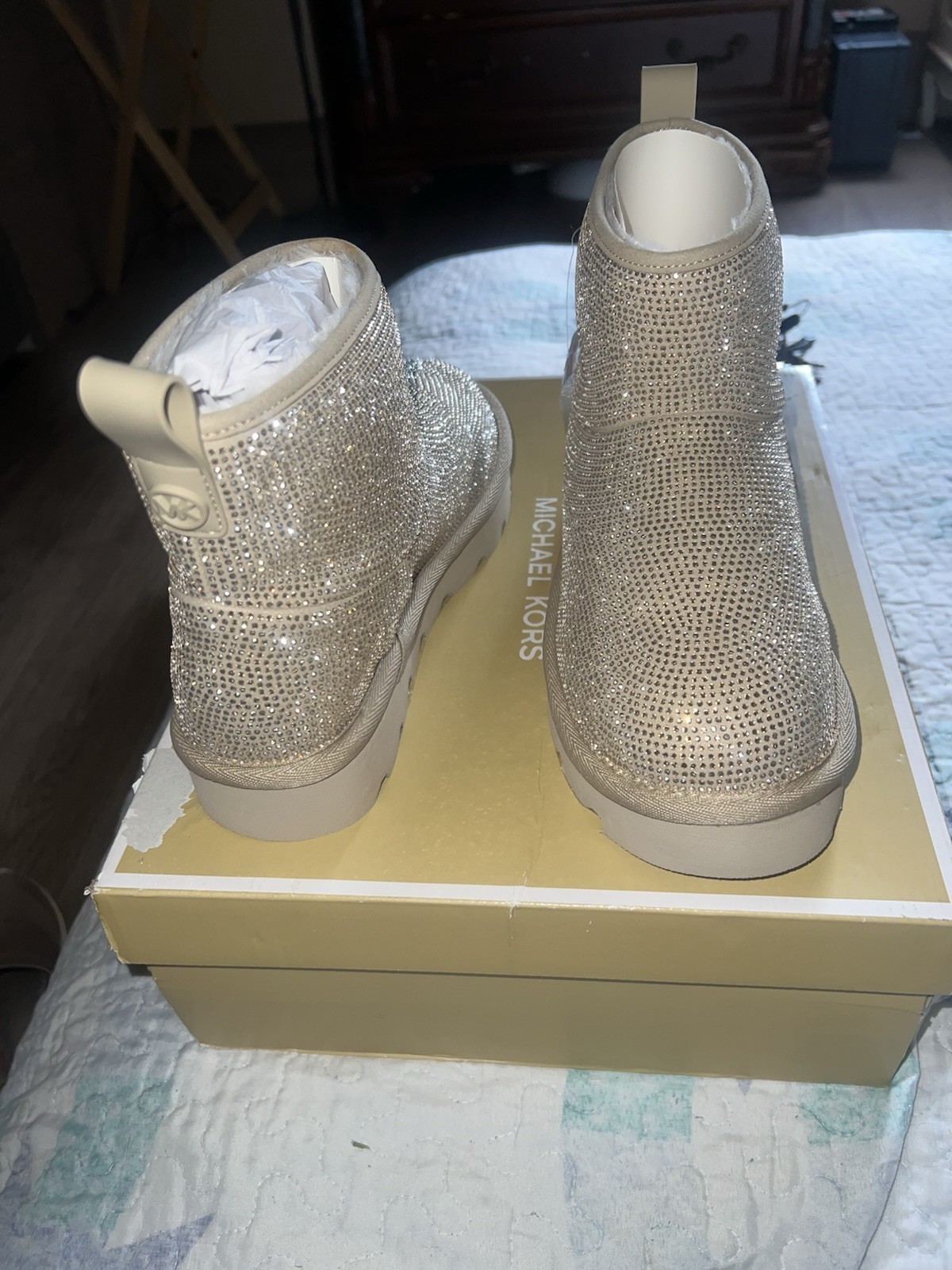 Michael Kors Champagne Crystal Embellished Ankle Booties, WINNIE women’s size 8