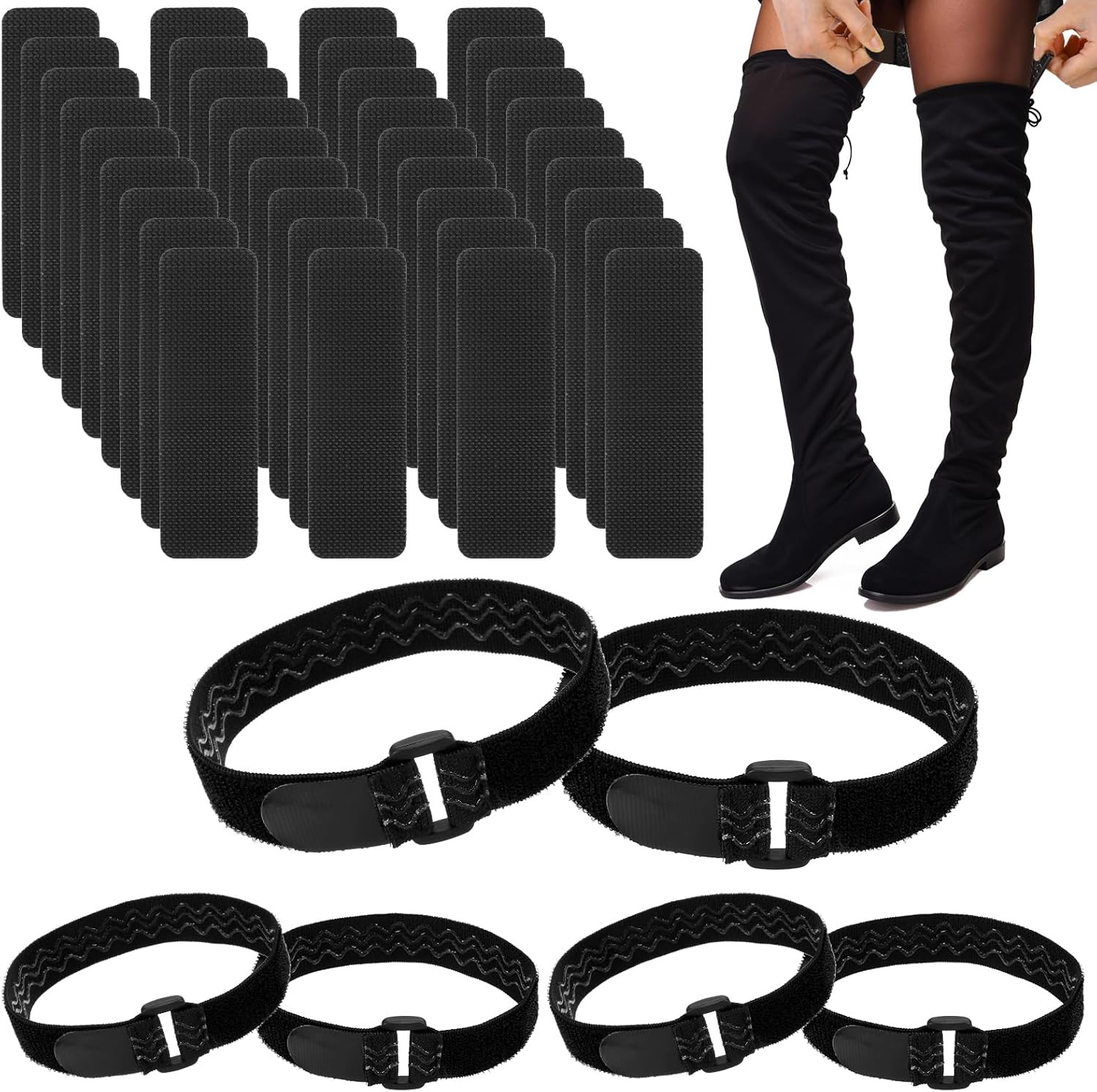 6 Pcs Adjustable Knee Boot Straps Elastic Belt with Hook Stickers for Women