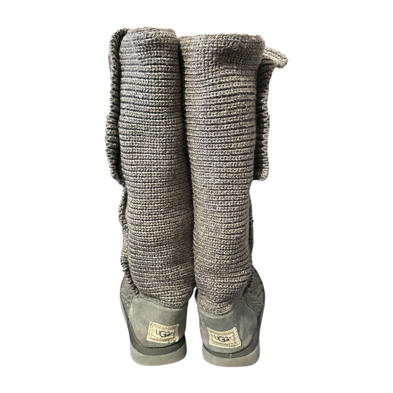 UGG Tall Cable Knit Boots Gray Womens US 8 / EU 38 Sheepskin Lined Winter