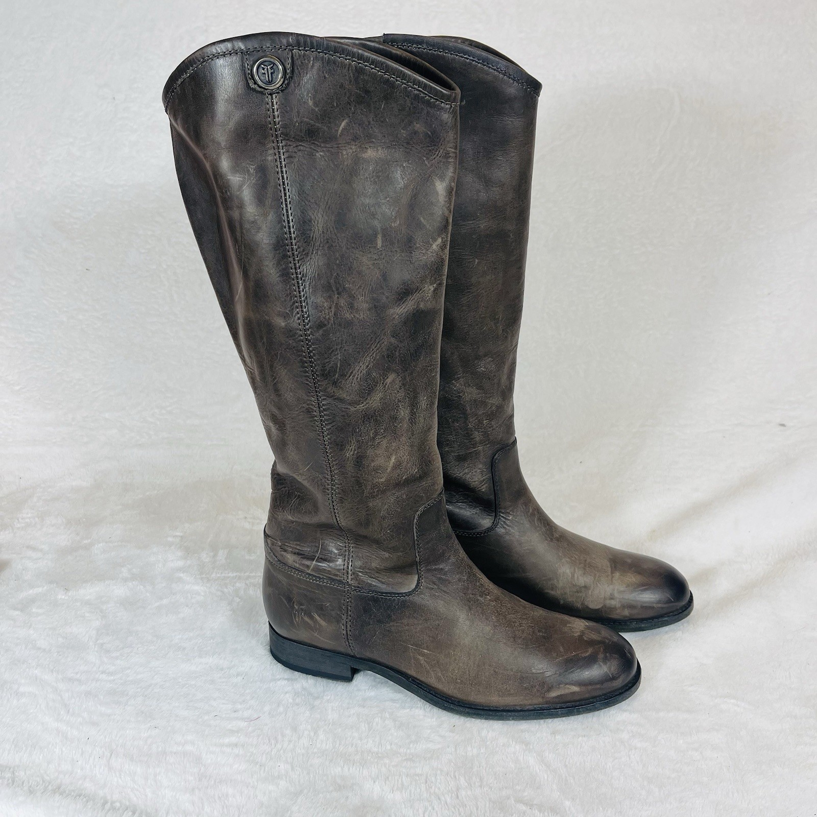 Frye Melissa Button 2 Women’s Size 7.5 B Dark Taupe Leather Boots Brown Gray