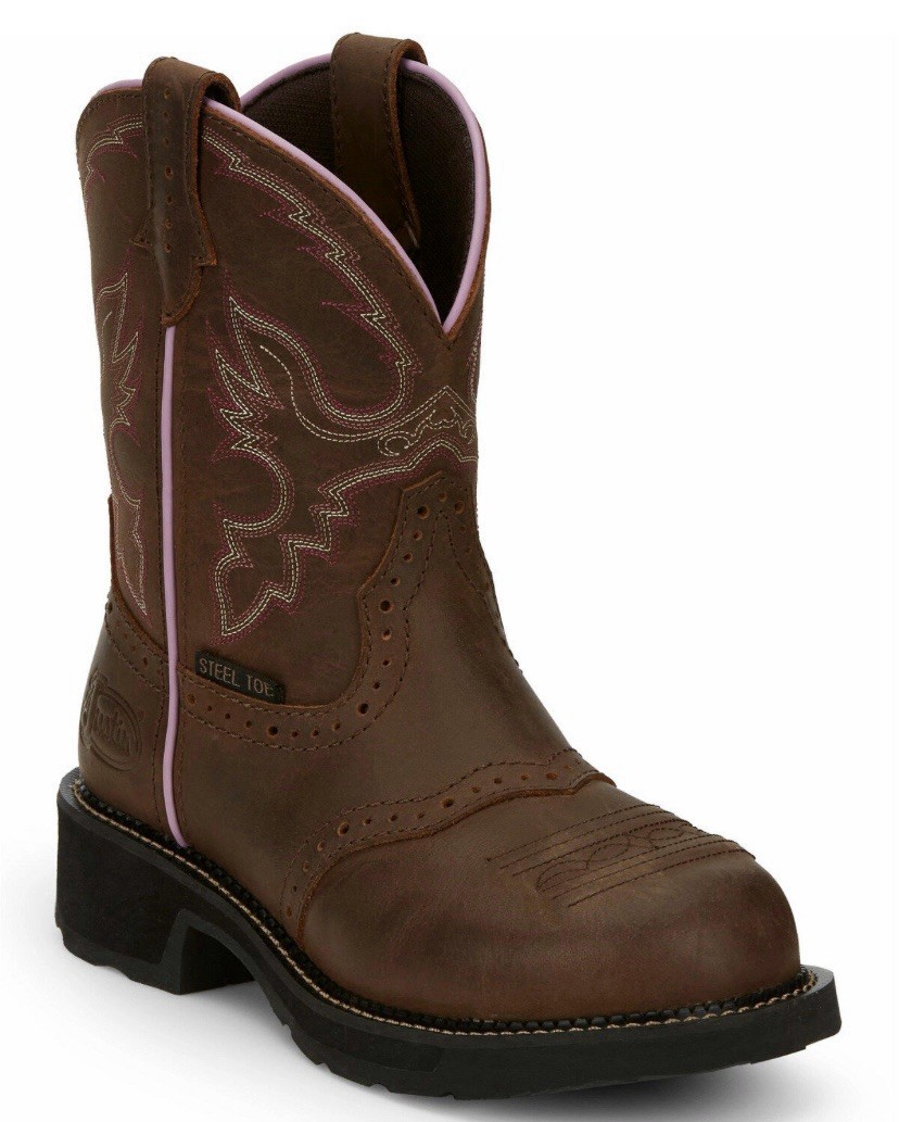 JUSTIN Women’s 5.5 (same as big kid 4) Western Round Steel Toe Leather Work Boot