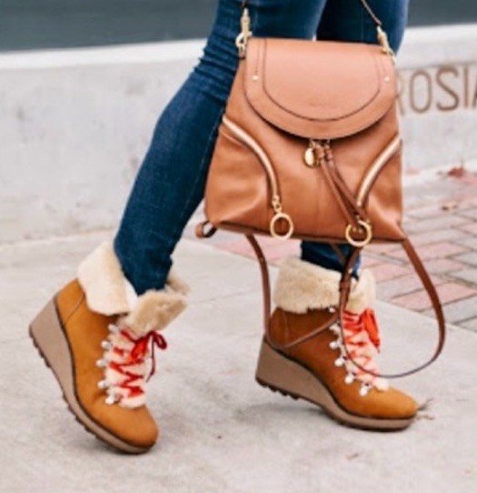 J.Crew Nordic Wedge Shearling Fur Lined Winter Ankle Boots Glazed Pecan Womens 7