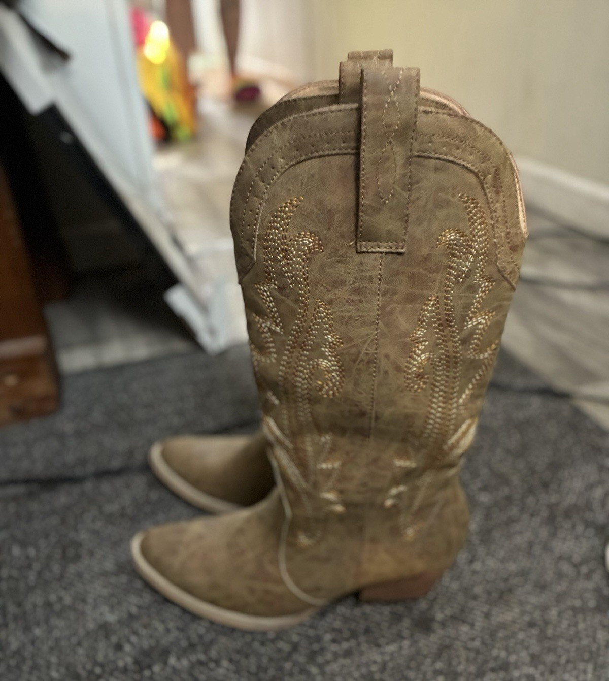 Rolllda NZX01 Women’s Brown Western Cowboy Boots Embroidered Leather US 8.5