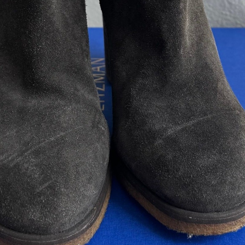 See by Chloé Dark Gray Suede Slouchy Ankle Stacked Blocked Heel Boots -38.5