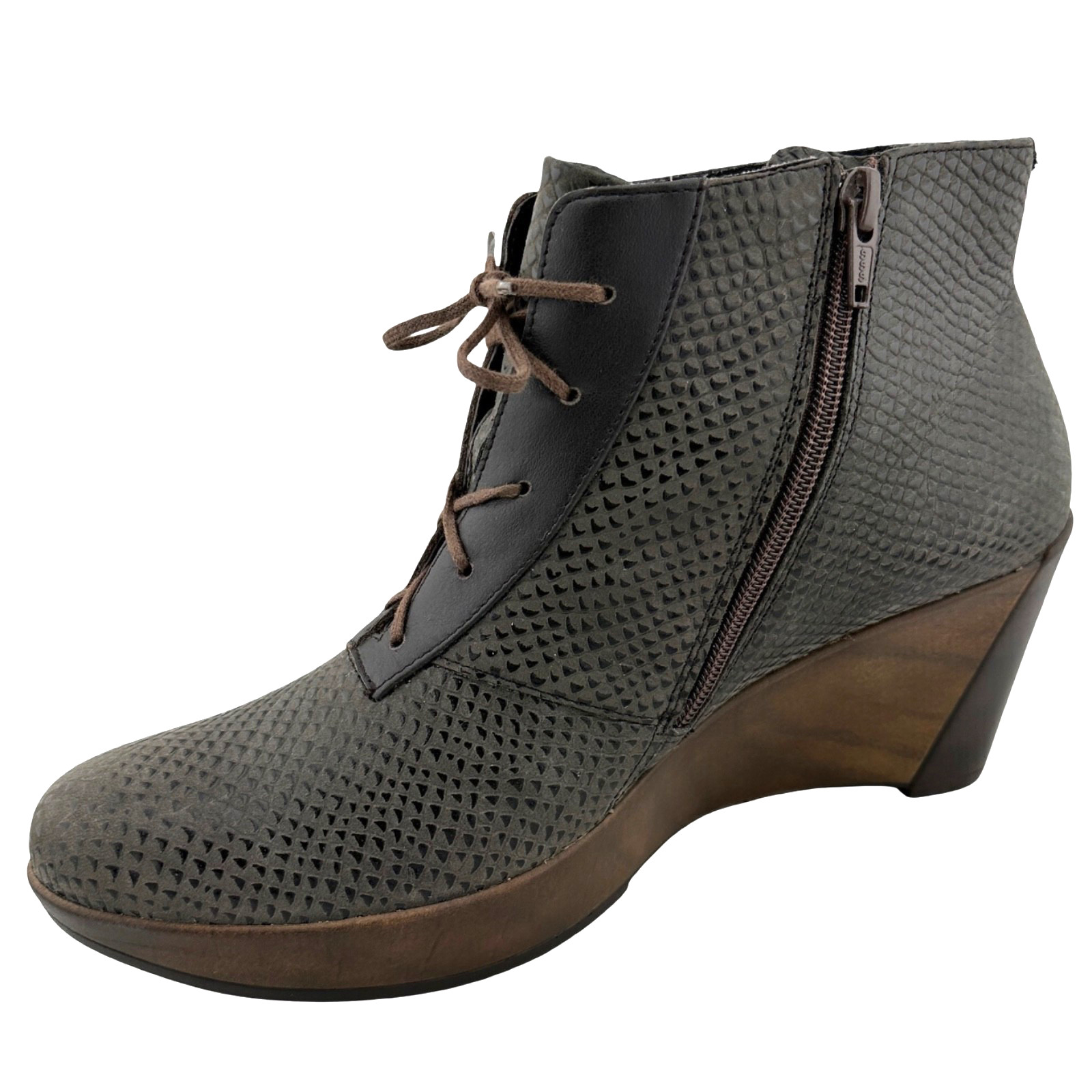 New Naot Nadine Brown Leather Perforated Wedge Ankle Boots US 9/9.5 EU 40