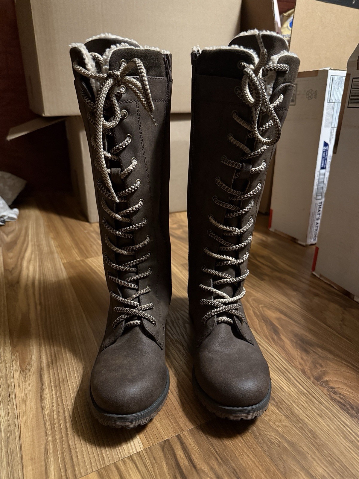 Maurices Brown Nadine Sherpa Lined Tall Combat Boots Size 6