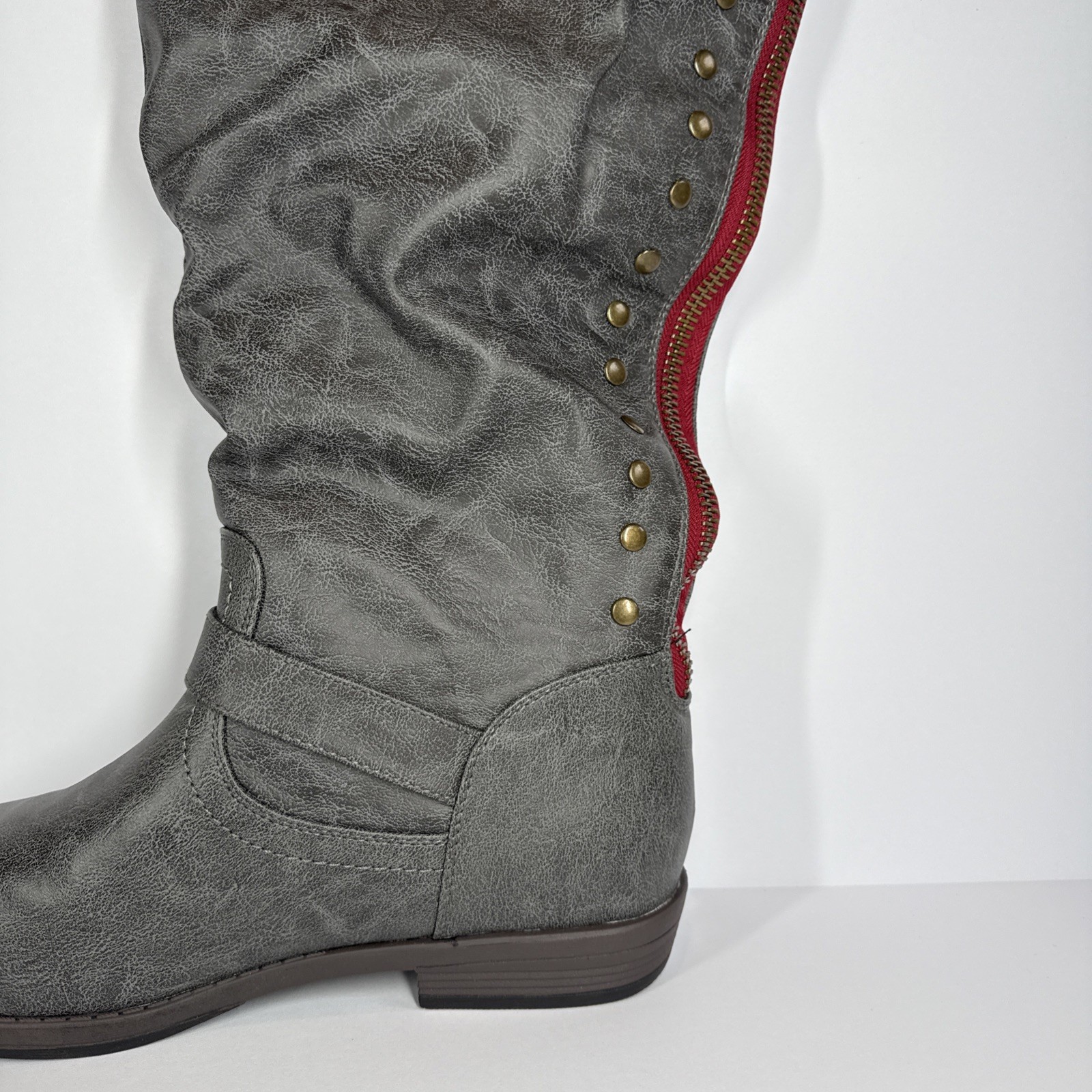 Journee Knee High Boots 11 Studded Zipper Buckle Equestrian Riding Moto Y2K Edgy
