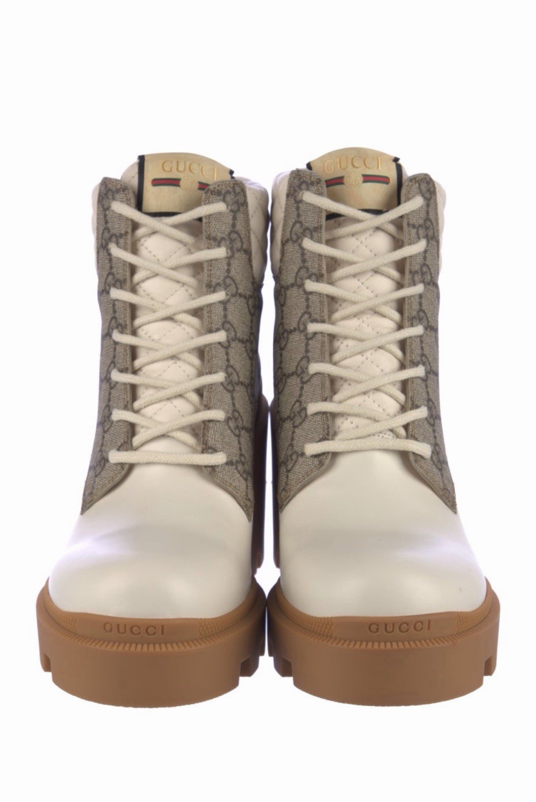 GUCCI Apollo White Quilted Logo Lace Up Ankle Boots Size 42