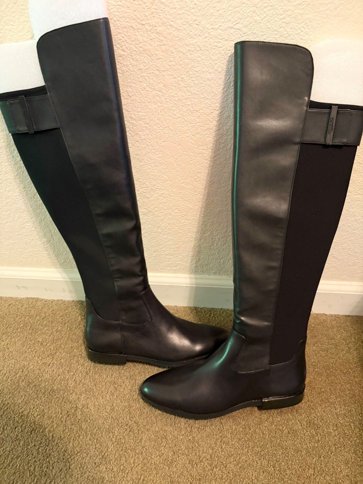 Calvin Klein PRIYA Over The Knee Leather Neoprene Boots Women’s 8.5M Black NIB